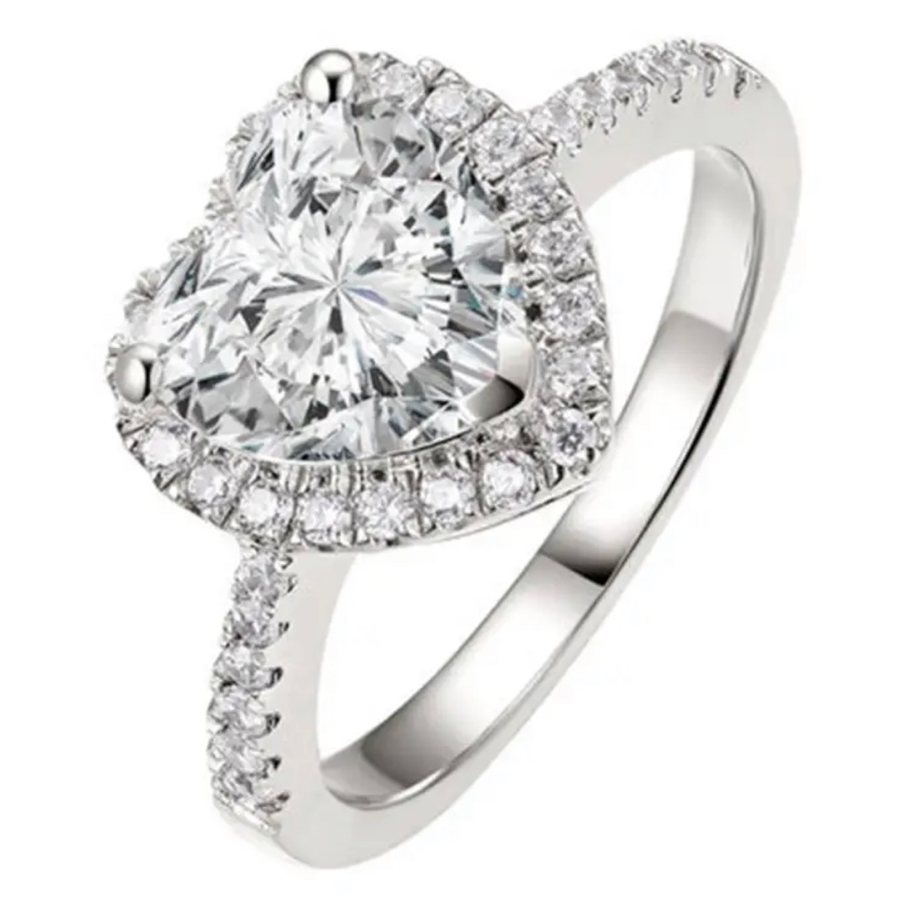 Sterling Silver Zircon Heart Engagement Wedding Ring 70$